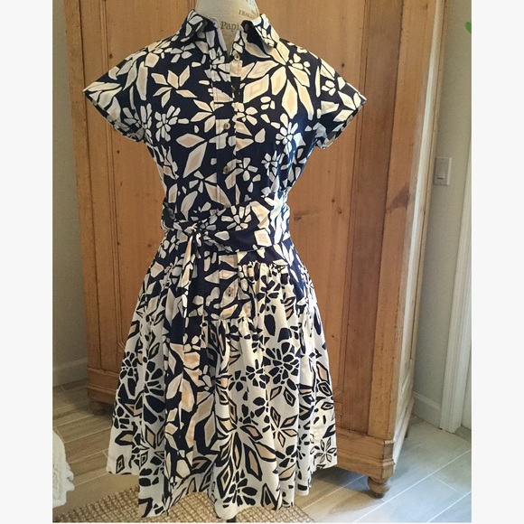 Diane von Furstenberg navy patterned shirtdress - Picture 1 of 8